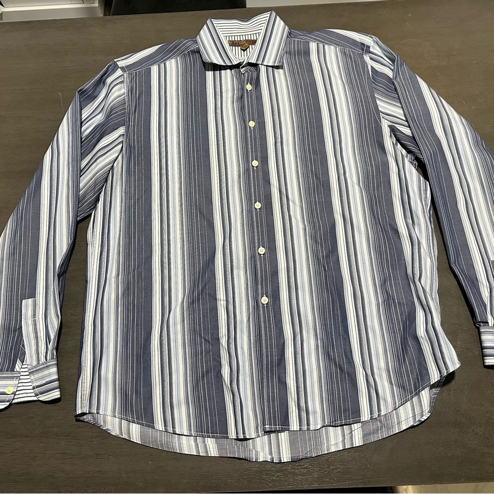 Men's Striped Blue and White Shirt
